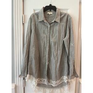 Umgee Nautical Cottage Core Tunic Top Women 2XL Lace Dainty Soft Loose Comfy